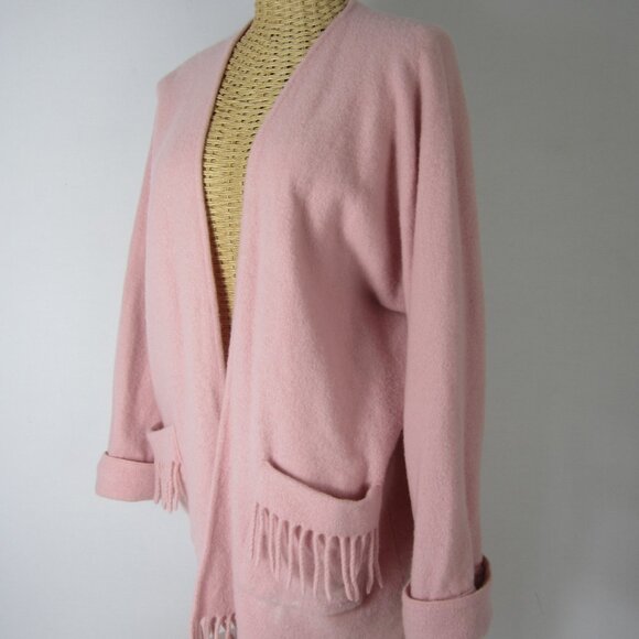 Vtg Laurence Tavernier Womens 100% Wool Eponyme Poncho Pastel Pink Fringe FLAW - Picture 4 of 10